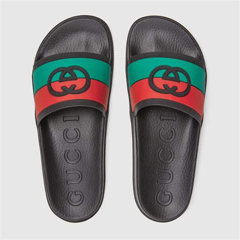 gucci sandals red and green|Gucci interlock sandals.